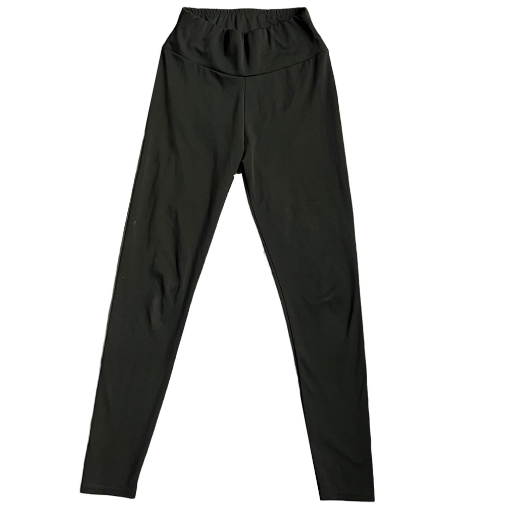 BLACK MID RISE FULL LENGTH LEGGINGS WITH RUCHING
